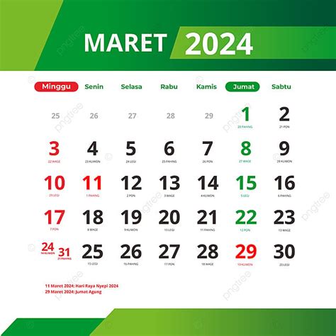 Calendário De Março De 2024 Vetor Com Feriados Nacionais Javaneses E
