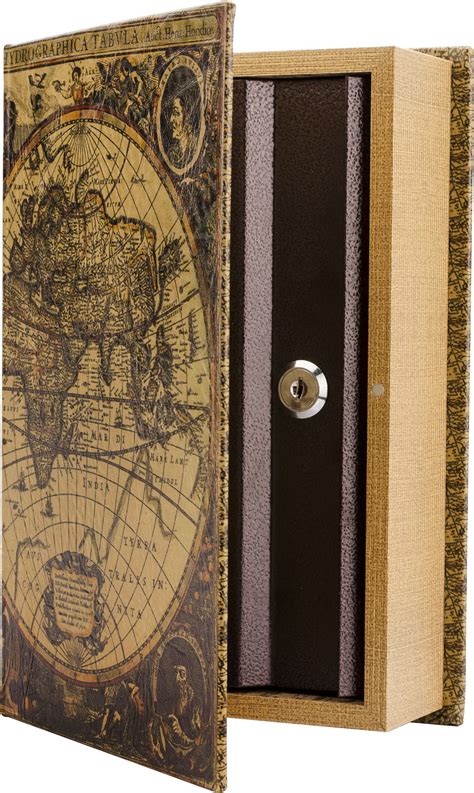 Antique Map Book Lock Box With Key Lock