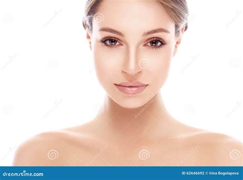Young Beautiful Woman Face Portrait With Healthy Skin Stock Photo