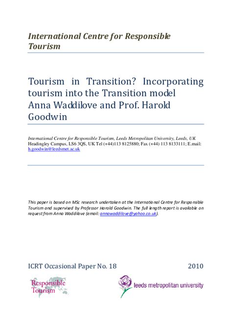 (PDF) Tourism in Transition?: Incorporating tourism into the Transition model | Anna Koens ...