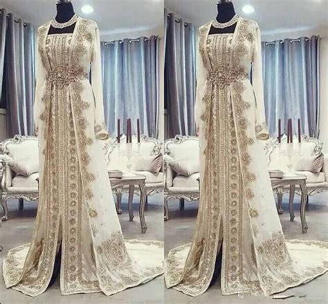 2020 Moroccan Caftan Kaftan Evening Dresses Dubai Abaya Arabic Long Sleeves Amazing Gold