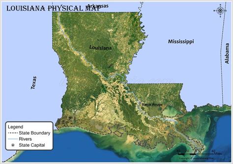 Louisiana Physical Map A Physical Map Of The Louisiana Shows The