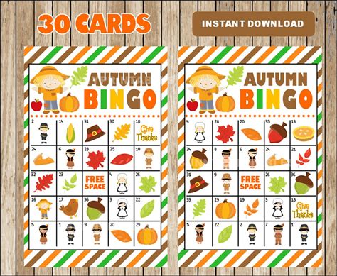 Printable 30 Fall Autumn Bingo Cards Printable Harvest Bingo Etsy