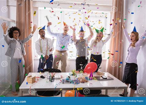 Group Of Businesspeople Celebrating In Office Stock Image Image Of