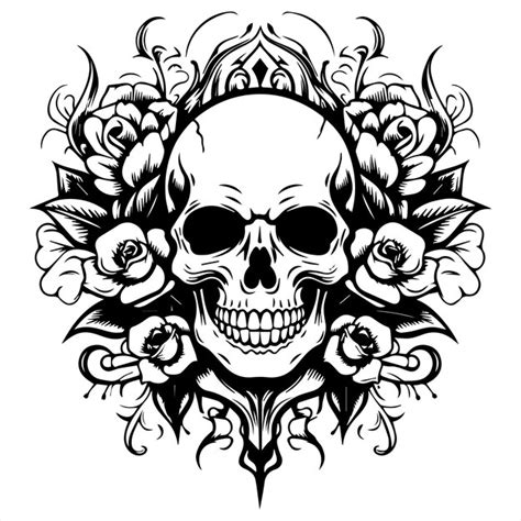 Premium Vector Black Skull Floral Lineart Tattoo Design Vector Art