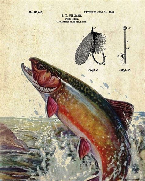 Fly Fishing Lure Patent Art Print Trout Vintage Cabin Decorfisherman