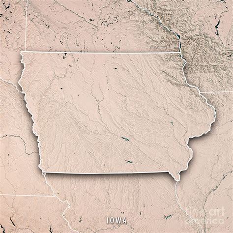 Iowa State Usa 3d Render Topographic Map Neutral Border Digital Art By