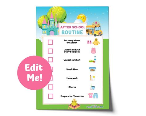 After School Checklist Princess Afternoon Routine Chart For Daily