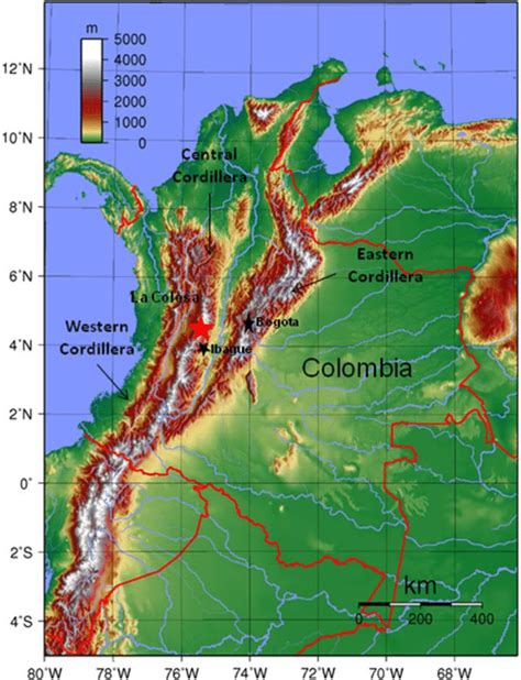 Map Showing The Three Cordilleras Of The Northern Andes Of Colombia