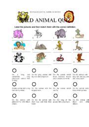 WILD ANIMAL QUIZ - ESL worksheet by cagreis