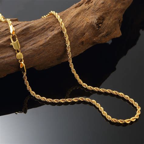 Solid 24k Yellow Gold Filled Rope Chain Necklace Men Women Jewellry 24