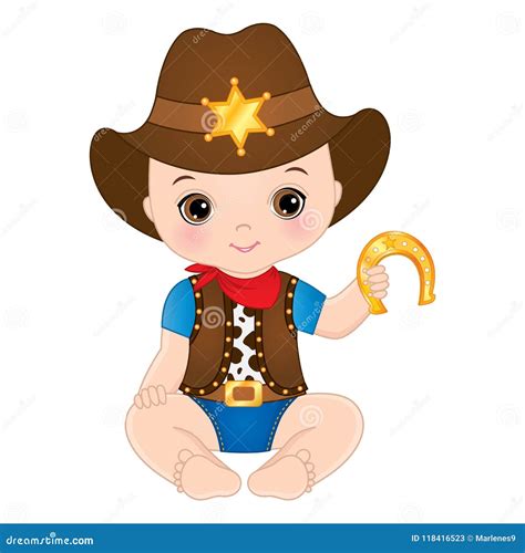 Vector Cute Little Baby Boy Dressed As Cowboy Stock Vector