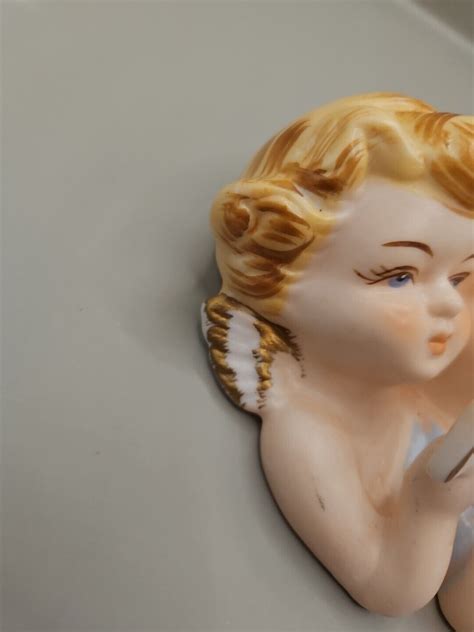 Vintage Porcelain Bisque Angel Cherub Japan Wall Figurine By Tilso