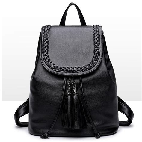 Black Backpack Pretty Style PU Leather Women Black 15 Inches Backpack