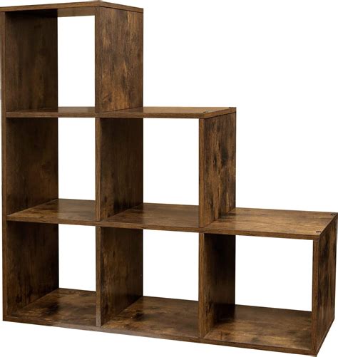 Vasagle 6 Cube Storage Unit With Staircase Design Wooden Display Rack