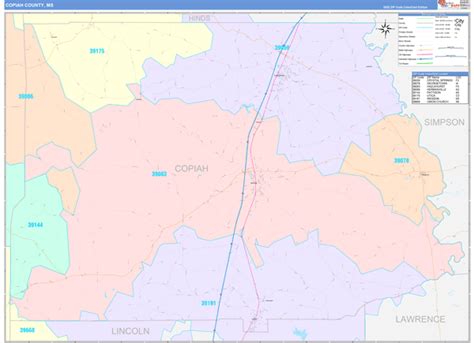 Copiah County Ms Wall Map Color Cast Style By Marketmaps Mapsales
