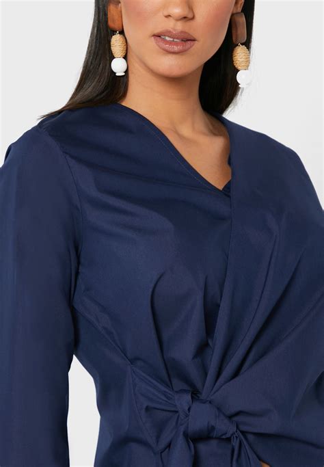 Buy Line73 By Zahra Navy Side Tie Wrap Top For Women In Mena Worldwide