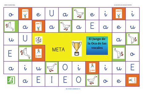 El juego de la oca para educación infantil es un material que para repasar las vocales. Poster con el juego de la oca de las vocales para educación infantil | Aprendo a leer, Juegos ...