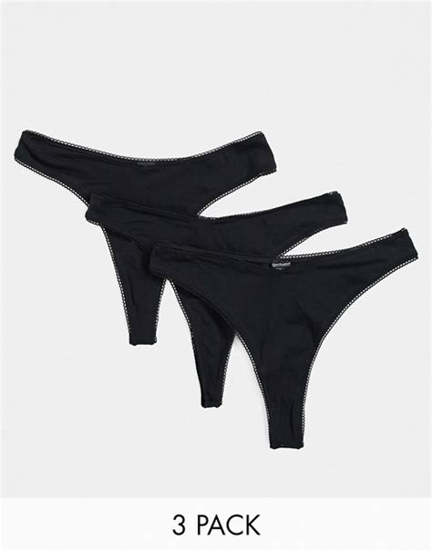 Asos Design 3 Pack Cotton High Leg Thong With Dipped Front In Black Asos