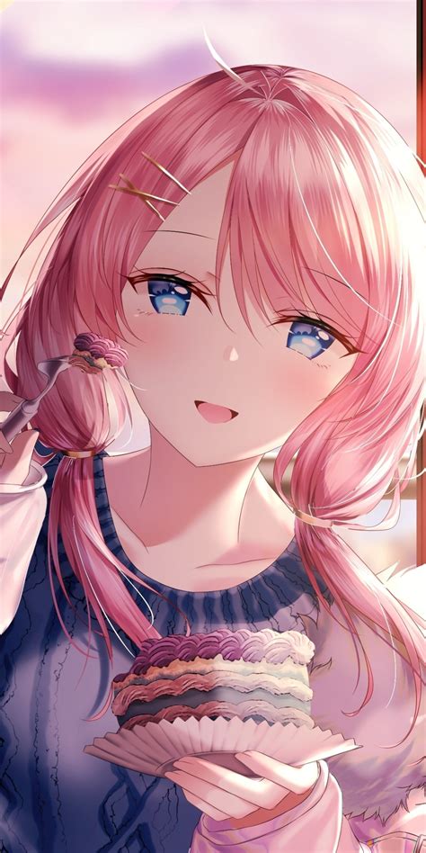 Download 1080x2160 Wallpaper Cute Anime Girl Beautiful Eating Cake