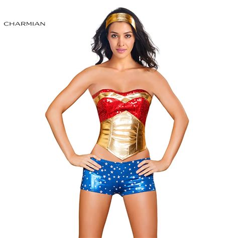 Charmian Sexy Wonder Woman Costume Corset Top With Pants Cosplay Halloween Costume For Women