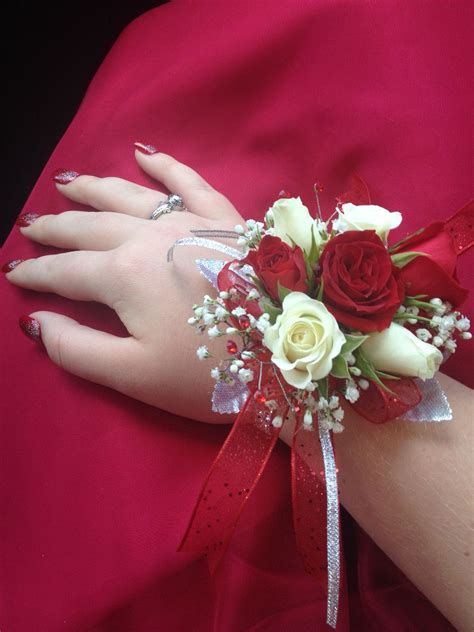 Prom Corsage With Red And White Roses And Babys Breath Except I Need