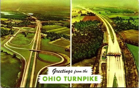 Greetings Ohio Turnpike Dual View Postcard Wob Note Aerial Ohio