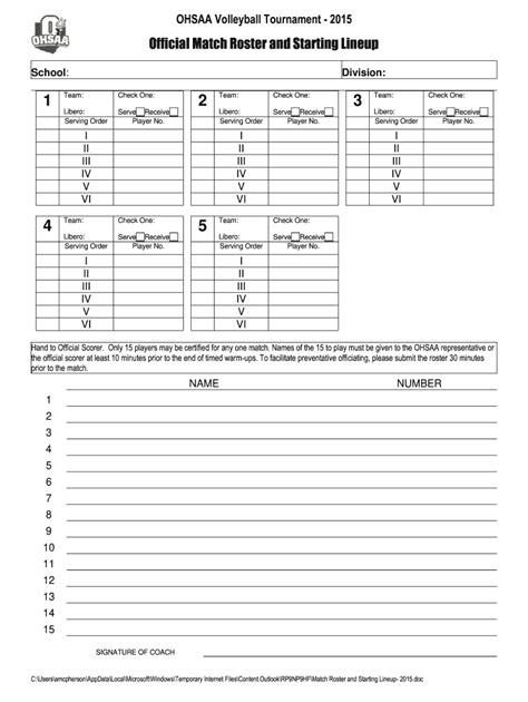 Printable Volleyball Lineup Sheet Template Prntbl