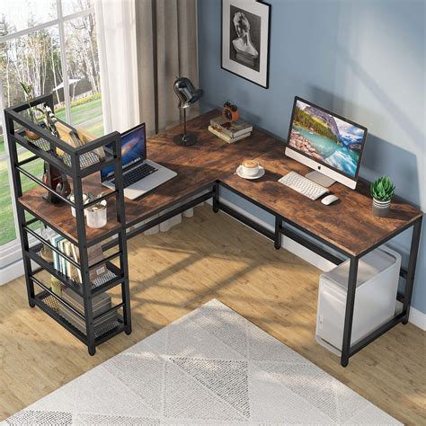 Buy Tribesigns 59 Inch L Shaped Desk With Storage Bookshelf Reversible
