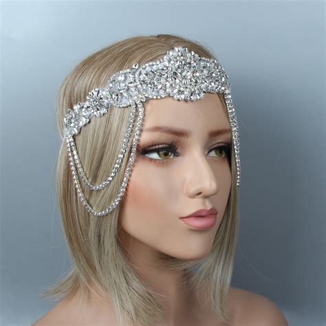 S Headband White Feather Vintage Bridal Great Gatsby Flapper