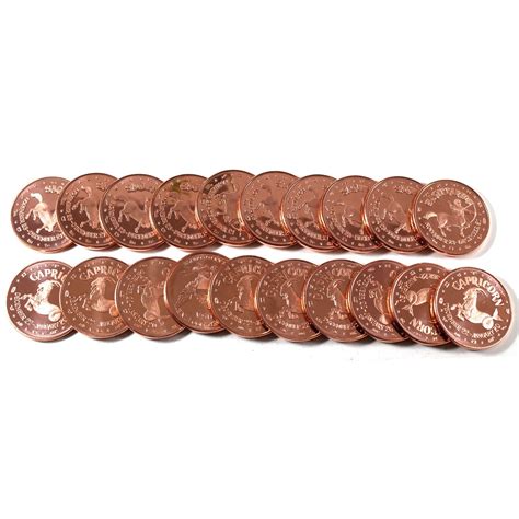 20x 1oz 999 Fine Copper Rounds In Tube 10x Capricorn And 10x