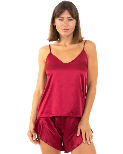 Belles Design Womens Sexy Plain Satin Silk Cami Shorts Set 2 Piece