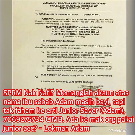 Actions the government will introduce to stop money laundering. MACC notice shows 'Junior Saver' account frozen, Umno ...