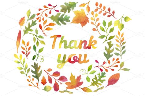 Thank You In Autumn Leaves Wreath ~ Illustrations On Creative Market