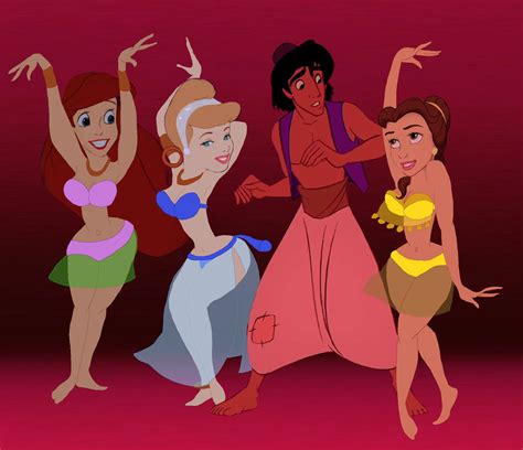 Ariel Cinderella And Belle Dance Around Aladdin By Danfrandes On
