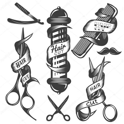 Download Vector set of hair salon vector labels in vintage style. Hair cut beauty and barber shop ...