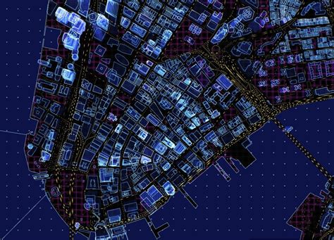 A Fantastic Futuristic Map With Animated Traffic And Glowing Buildings