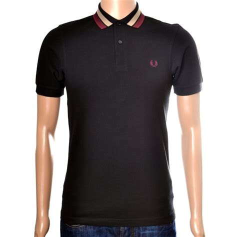 Mens Fred Perry Black Bold Collar Tipping Polo Shirt