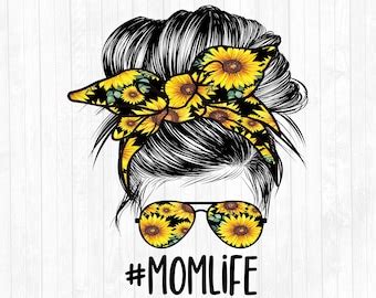 Oz Sunflowers Mom Life Messy Bun Hair Sublimation Tumbler Etsy