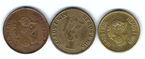 3 VINTAGE NUDE BUSTY WOMAN HEADS TAILS ADULT PEEPSHOW COINS TOKENS XXX