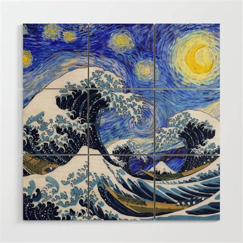 Hokusai“the Great Wave Off Kanagawa” Van Gogh“starry Night” 2 Wood