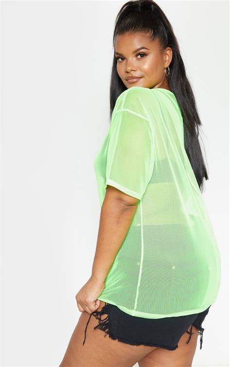 Plus Neon Lime Sheer Mesh Oversized T Shirt Prettylittlething Ca