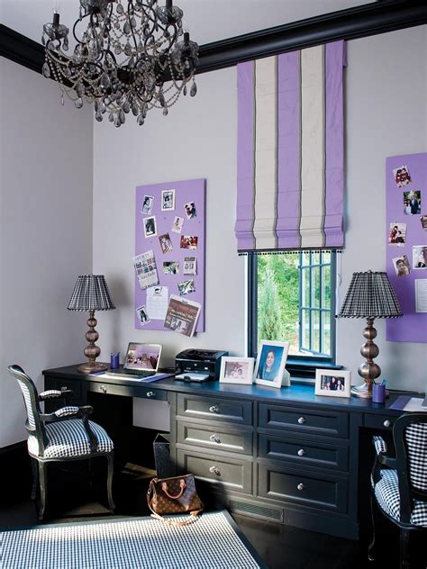 Stylishly Bold Work Space Purple Office Decor Traditional Home