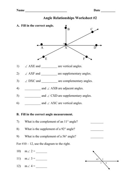 Angle pair worksheet answer key