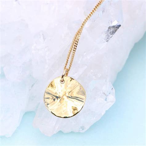 Hammered Disc Pendant In 18ct Gold By Lilia Nash Jewellery