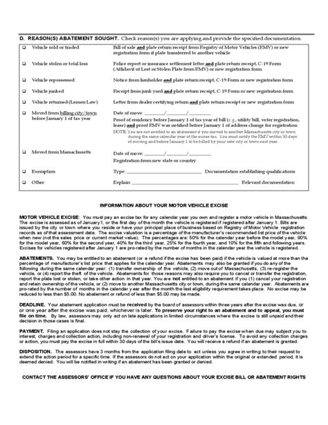 Car Tax Application Form - Massachusetts Free Download