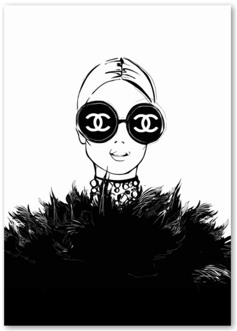 Coco Chanel Black And White Illustration Art Print Chanel Art Chanel