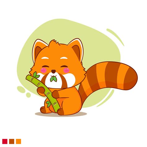 Cute Red Panda Eating Bamboo Cartoon Character 7909176 Vector Art At