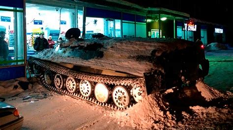 drunken russian man commandeers armoured vehicle hits grocery store