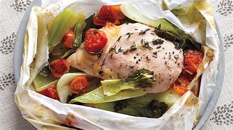Place on a baking sheet and cook 13 minutes or until parchment browns. Chicken and Vegetables in Parchment